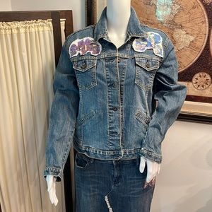 LEVI STRAUSS DENIM JEAN JACKET WITH BEADING & SEQUINS LARGE